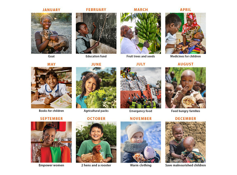 A collage of twelve different gift offerings for each month of the year.