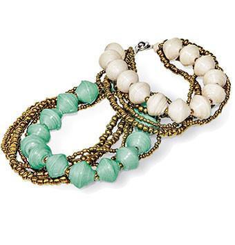 Two paper beads bracelet in mint and cream colour.